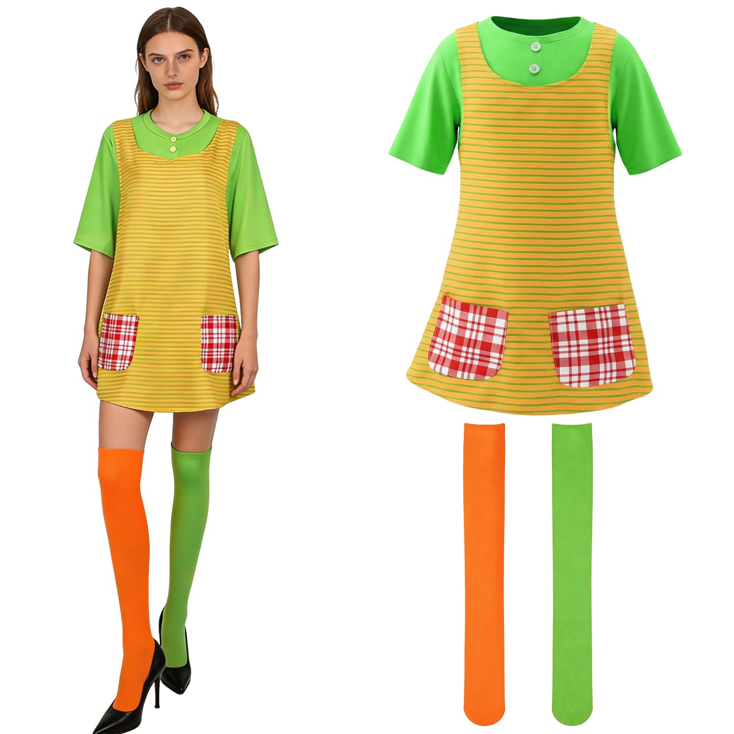 LECTNORE Women's Carnival Costume for Adults, Colorful Dress with Stockings, Fancy Dress Outfit for Ladies(XS)