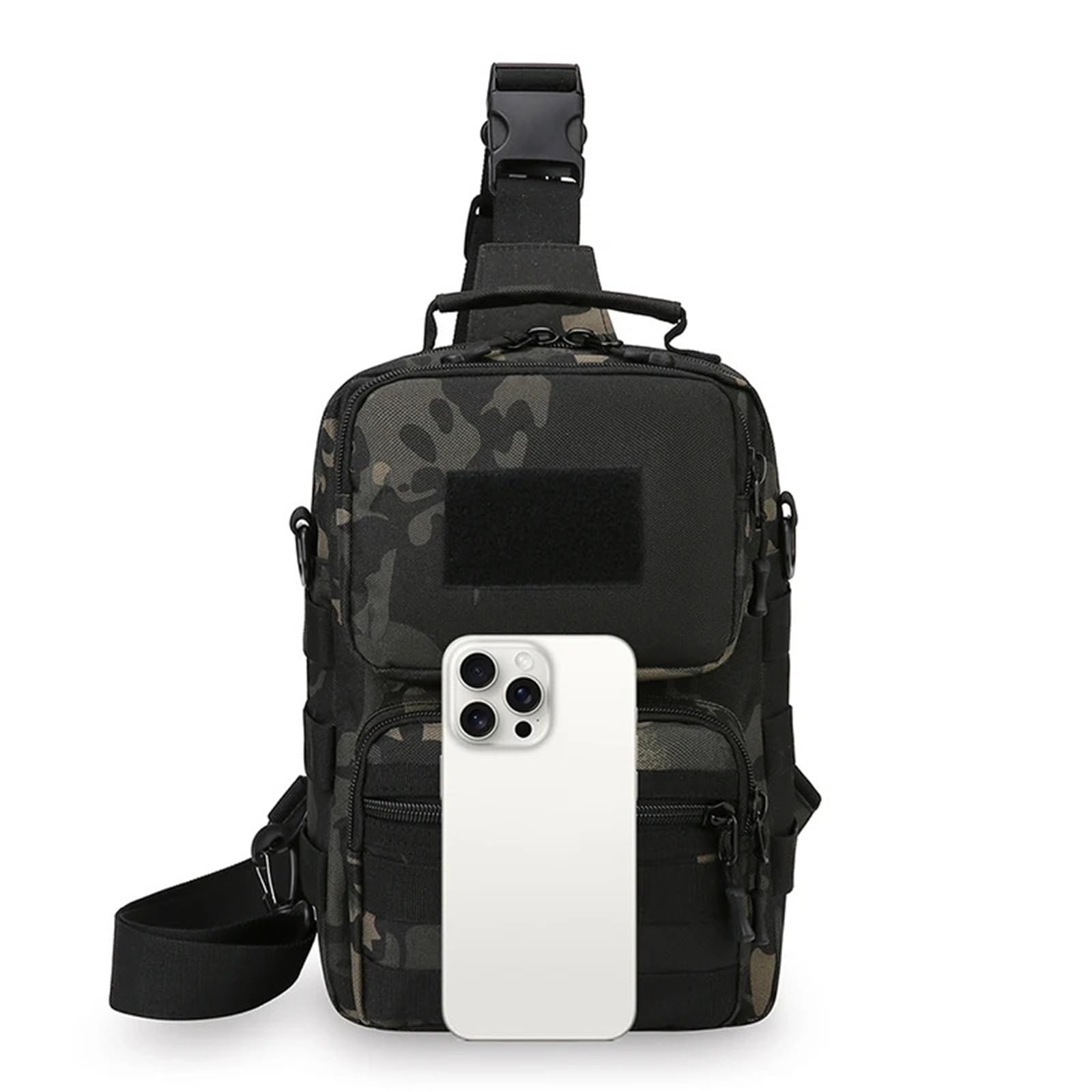 Borsa a tracolla da uomo, borsa da trekking mimetica, tasche multiple, borsa a tracolla laterale posteriore, zaino