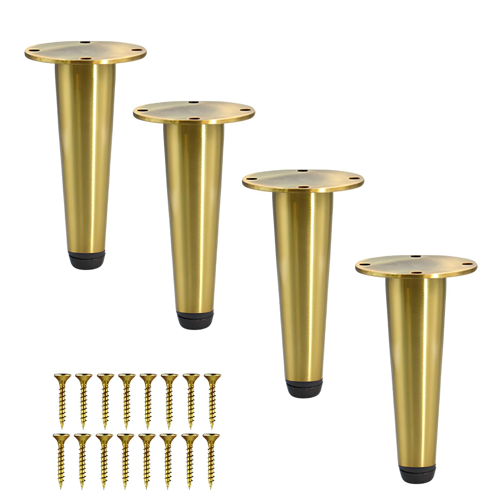 Generico Set Di 4 Piedini Di Ricambio Divano, Gambes Regolabili In Acciaio Inox Scrivania, Per Letto, Panca, Sedia, Gambe Per Mobili Nere/oro Con Base Antiscivolo(Gold,12cm/4.7in)