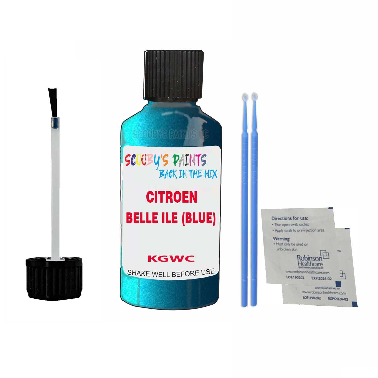 Scoobys Paints Back In The Mix Belle Ile (Blue) Touch Up Paint For Citroen C3 Picasso Kgwc 2008-2017 30Ml Bottle Brush Scratch Stone Chip Repair Pen