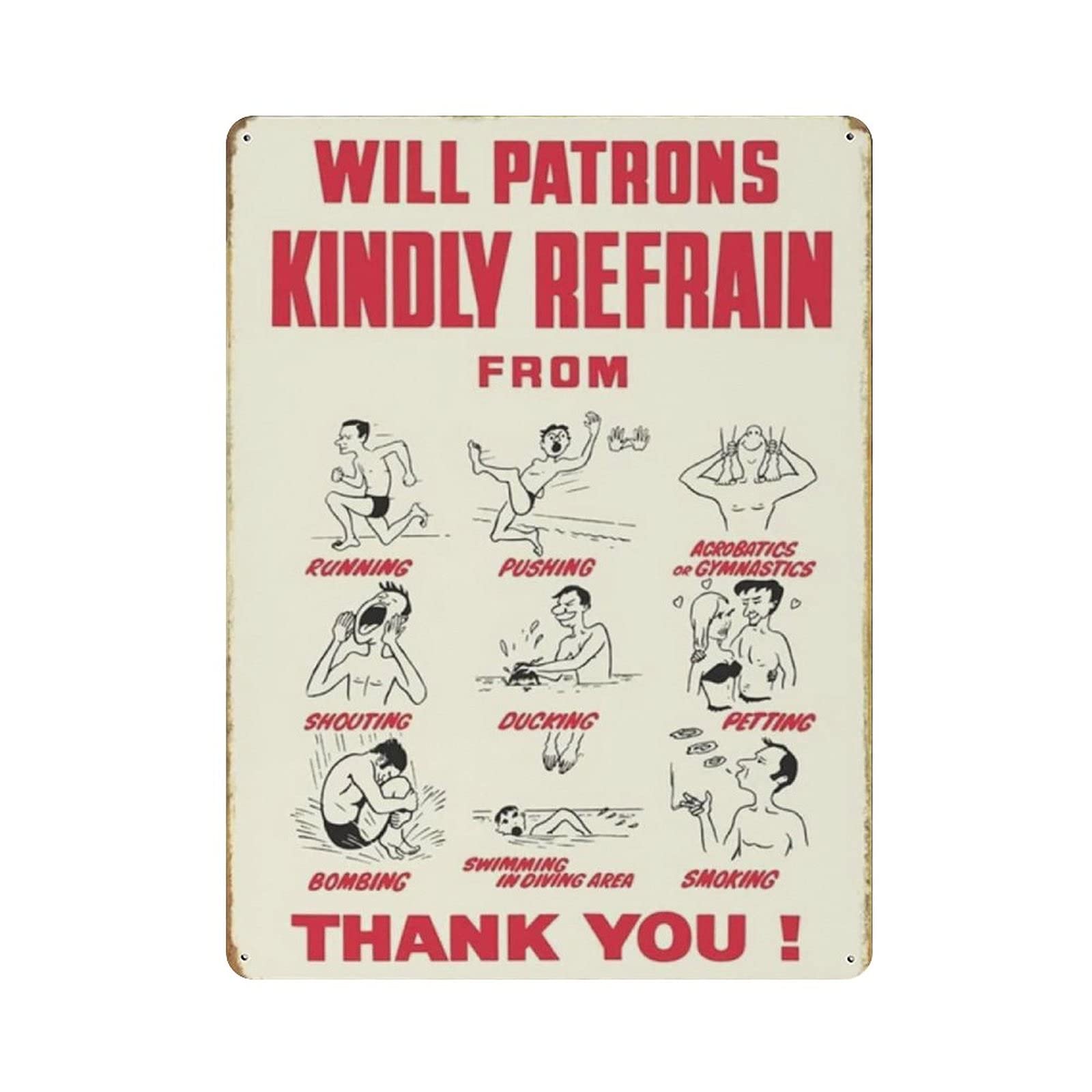 Oudrspo Metal Tin Sign Swimming Pool Rules Vintage Art Poster Retro Iron Painting Wall Decor Art Gift Outdoor Cafe Bar Garage Farm Decoration 16"x12"