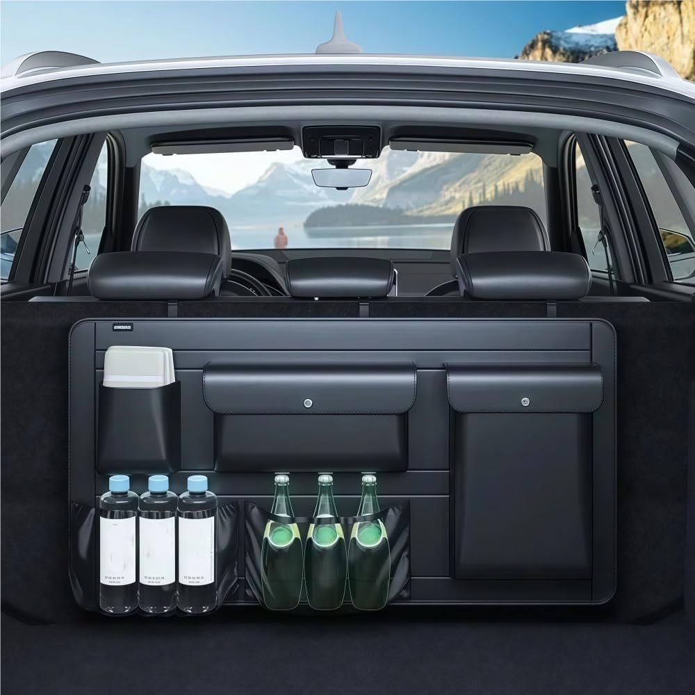 GGCLIMAX Car Organizer High Capacity Adjustable Car Storage Box Backseat 5 Bag Trunk Organizer Multi-use PU Leather Car Seat Back Organizers with Bag Road Trip Essentials