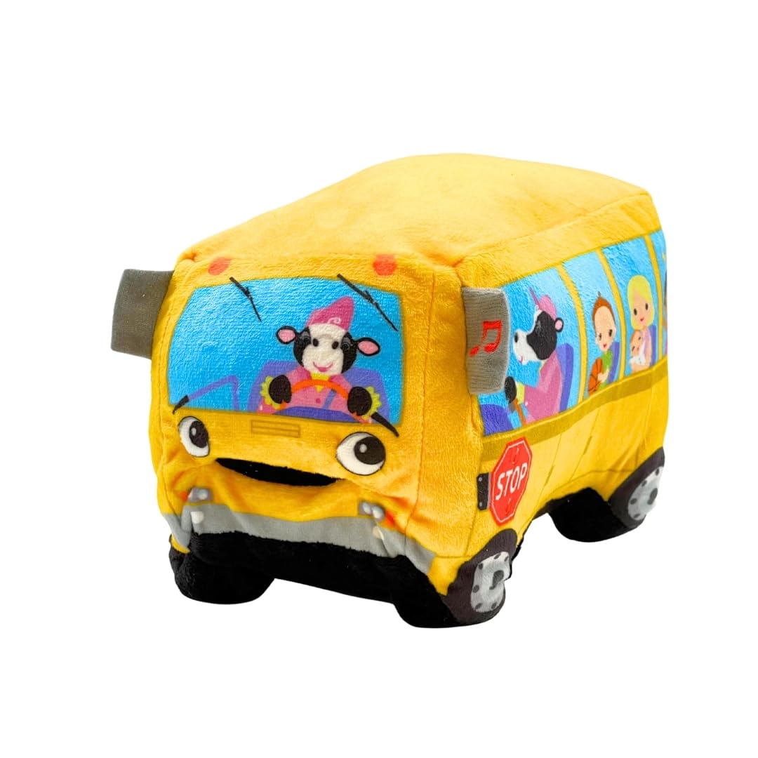 Cuddle Barn | Wheelie 8" School Bus Singing Stuffed Animal Plush Toy | Mouth Moves and Eyes Light Up | Sings Wheels on The Bus