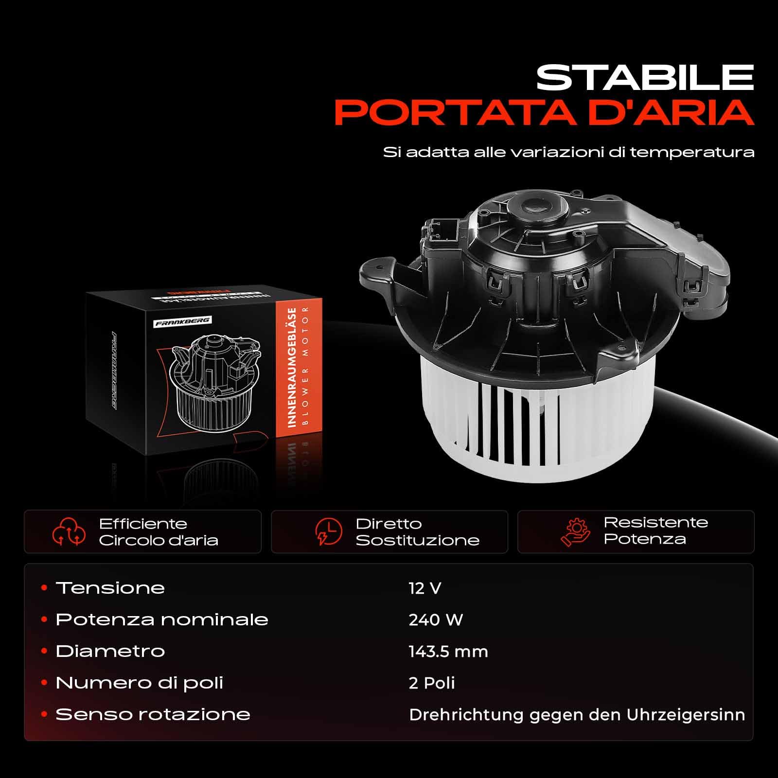 Frankberg Motore del ventilatore Ventilatore del riscaldamento Compatibile con S.a.n.d.e.r.o Logan MCV KS Wind E4M Logan LS Logan Express FS Replace# 6001547691