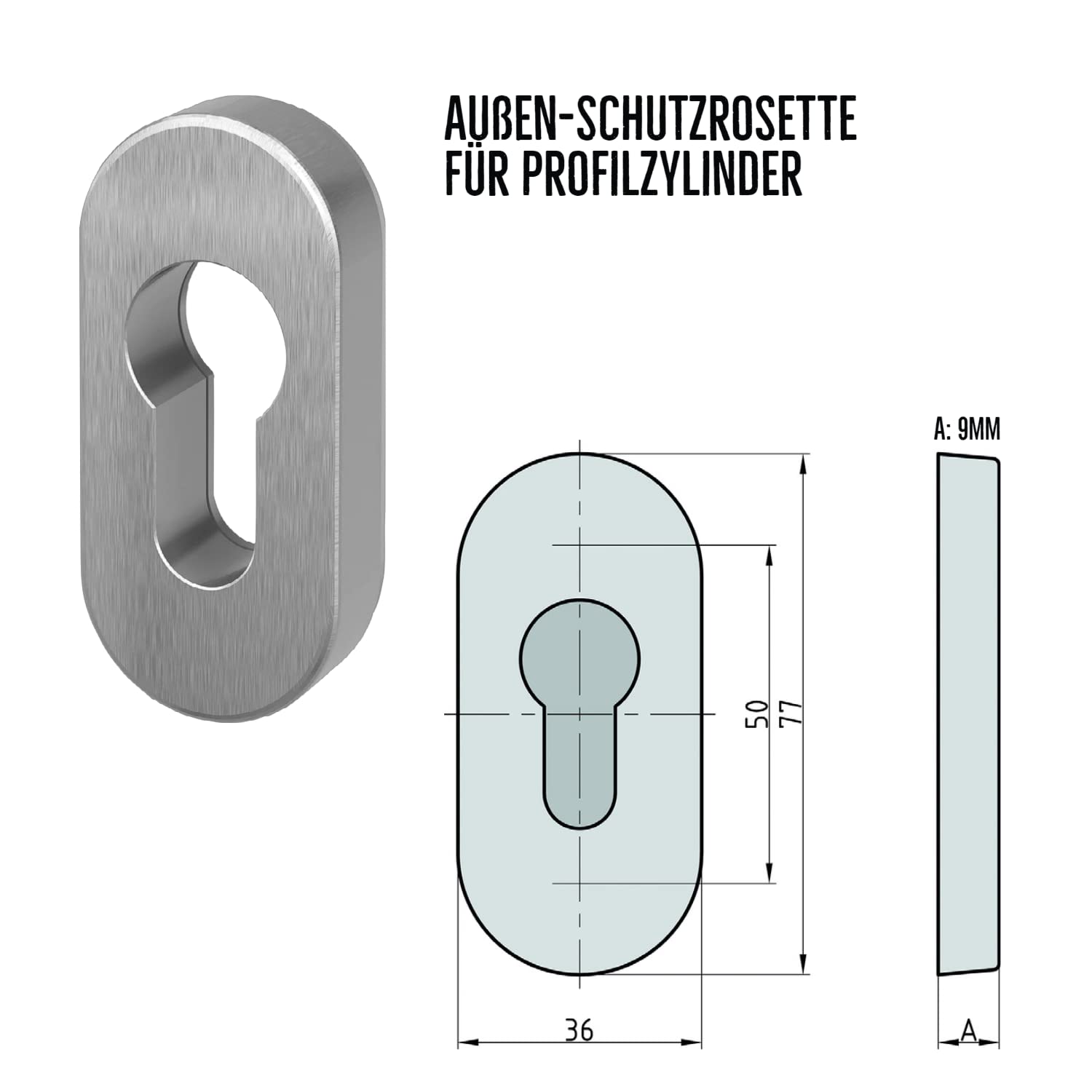 BASI | Komplettset für Haustür aus Edelstahl | Stoßgriff mit Beschlag und Abdeckungen | Haustürgriff Stangengriff | Länge: 600 mm - Abstand: 400 mm