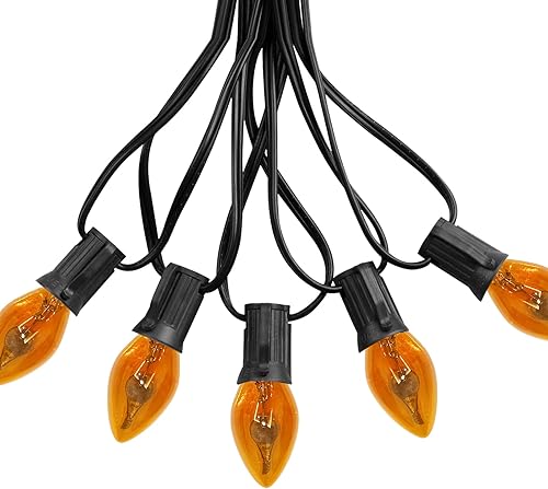 Tira de luces de llama parpadeante, 25 pies C7 naranja de Halloween, luces de llama parpadeante naranja para decoración de exteriores e interiores,