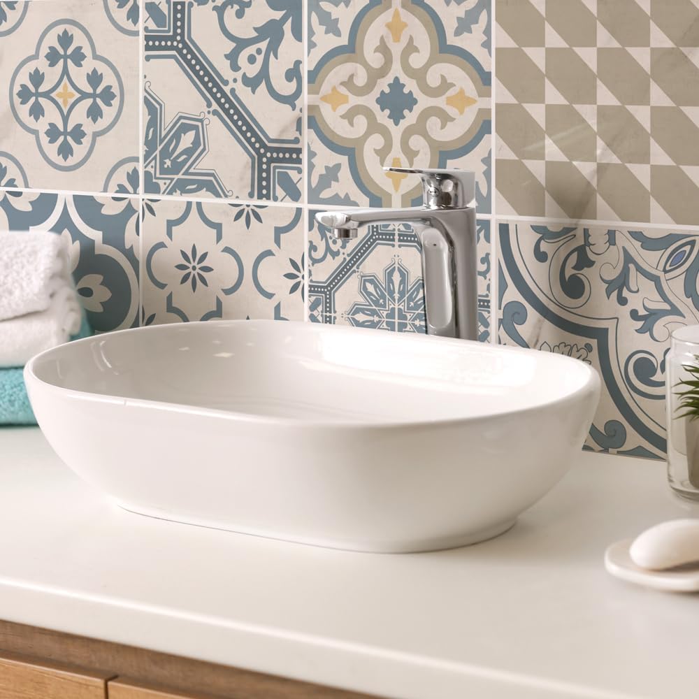 RE-COVERTILES - Adesivi Piastrelle Cucina Bagno Mattonelle adesive in PVC Impermeabili Antigraffio Stickers Decorazione Parete Cementine Peel and Stick - Modello 12 Pz 15x15 cm PS00086 Made in Italy