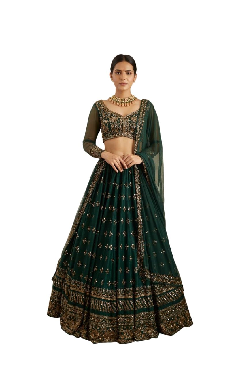 Aika Creation Women's Chinon Embroidered Semi-Stitched Lehenga Choli Vally LH-New