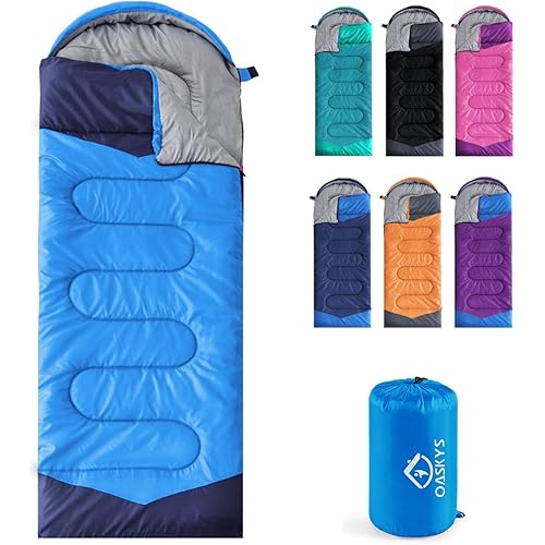 oaskys Camping Sleeping Bag - 3 Season Warm & Cool Weather - Summer Spring Fall Lightweight Waterproof for Adults Kids - Camping Gear Equipment, Traveling, and Outdoors