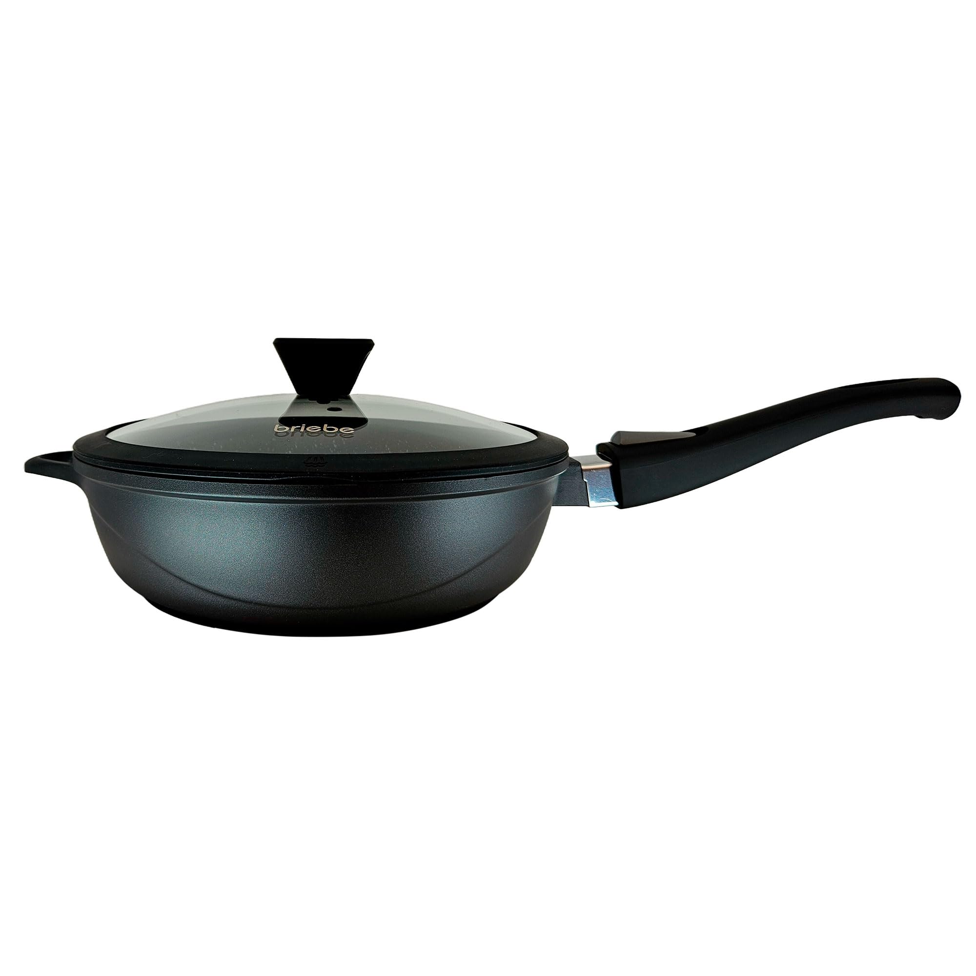 briebe Juego de 2 Sartenes Inducción Antiadherentes,2 Mangos Extraíbles Desmontables Hondas 24/28 cm, Aluminio Fundido, ILAG GRANITEC sin PFOA, Tapas Cristal, Vitrocerámica, Gas, Horno, MGK-19S