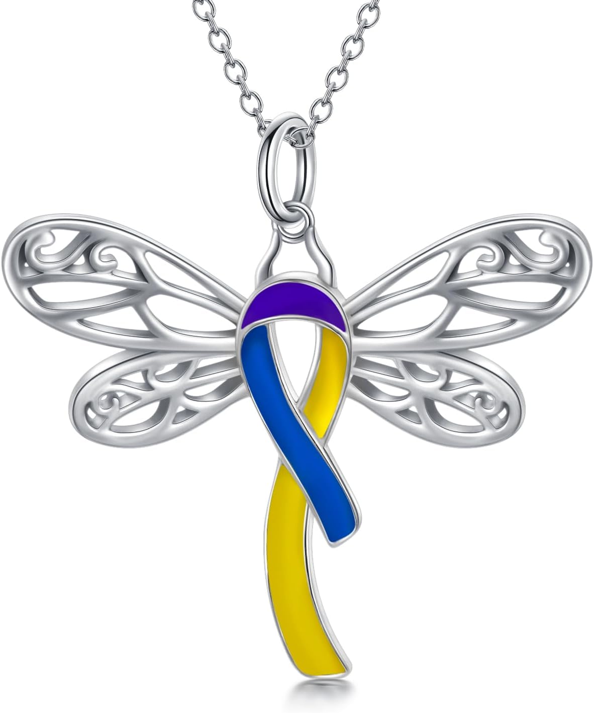 AOBOCO Cancer Awareness Necklace 925 Sterling Silver Ribbon Butterfly/Dragonfly Pendant Cancer Survivor Jewelry Gift for Women