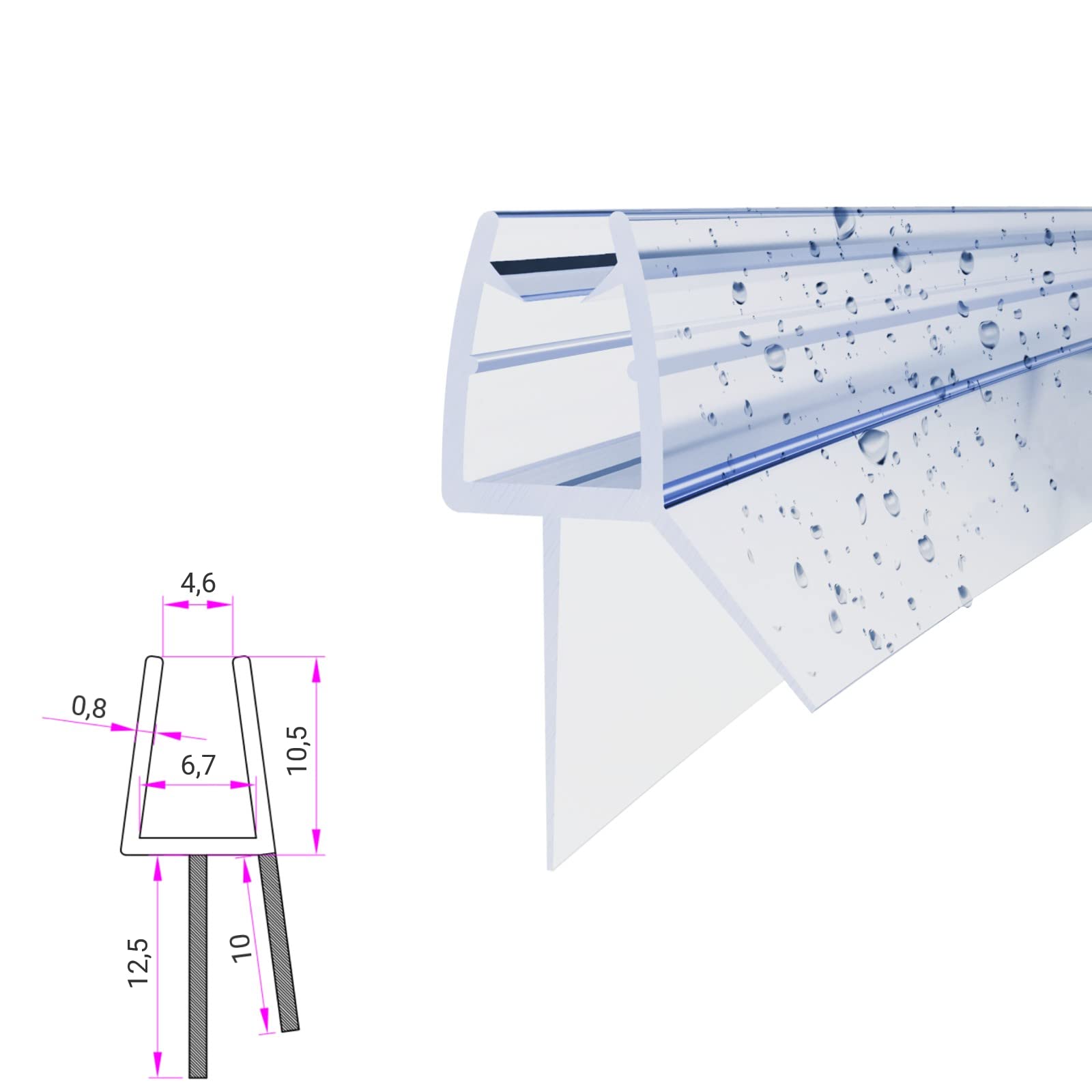 WITEN&NOCK Duschdichtung 2 x 200cm Für Duschtüren Duschkabinen Badewannenaufsätze Duschdichtungen Ersatzdichtung für 5mm/ 6mm Glasdicke Wasserabweiser Schwallschutz Spritzschutz