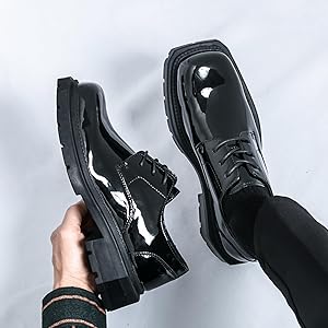 Amazon.com | Men's Leather Platform Oxfords Fashion Square Toe