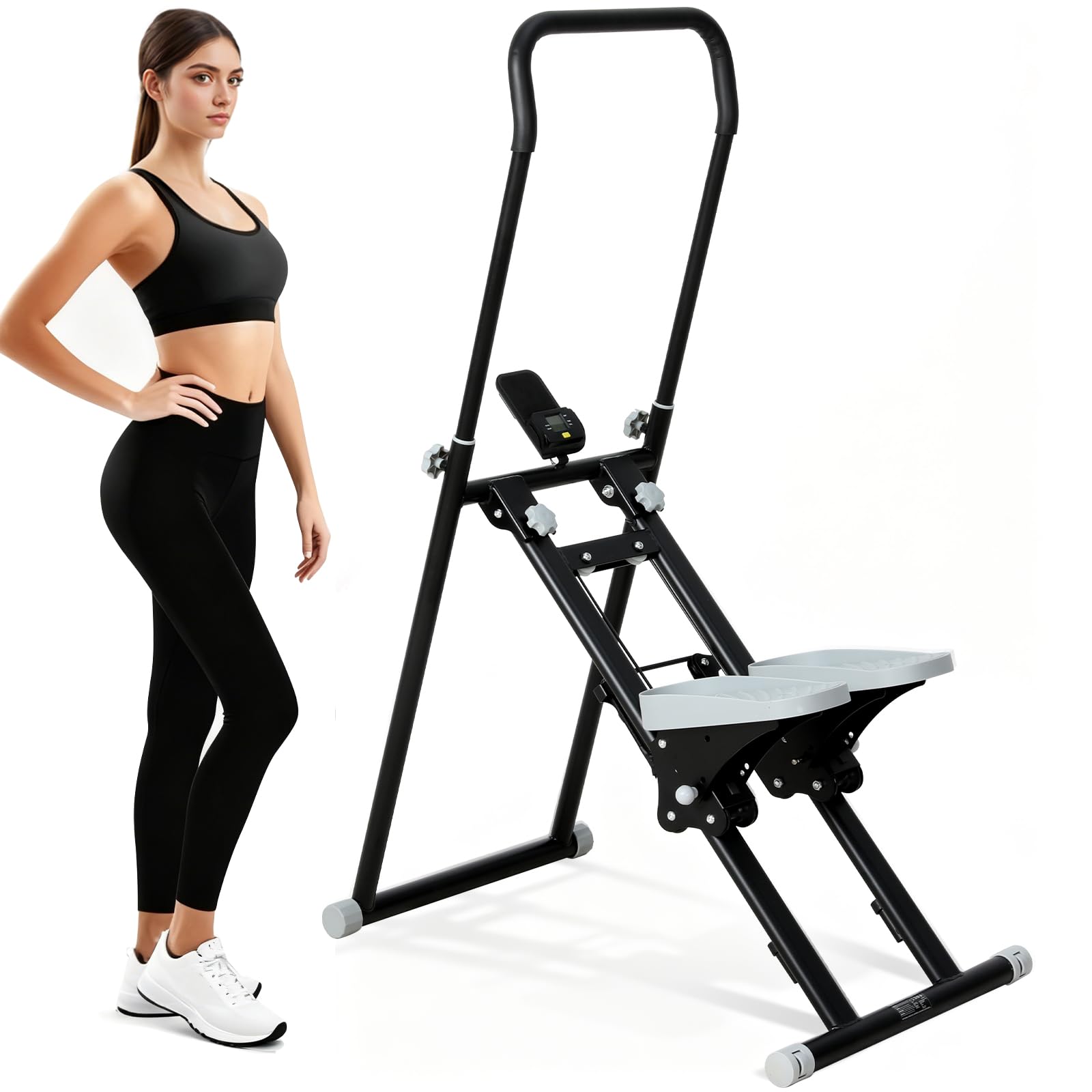 Stepper Escalier, Stepper Fitness Appartement avec Guidon/Pédale Réglable 3 Niveaux, Vertical Sport Escalader Entraînement Complet avec Ecran, Stair Steppers Climber Compact Noir Charge 100KG