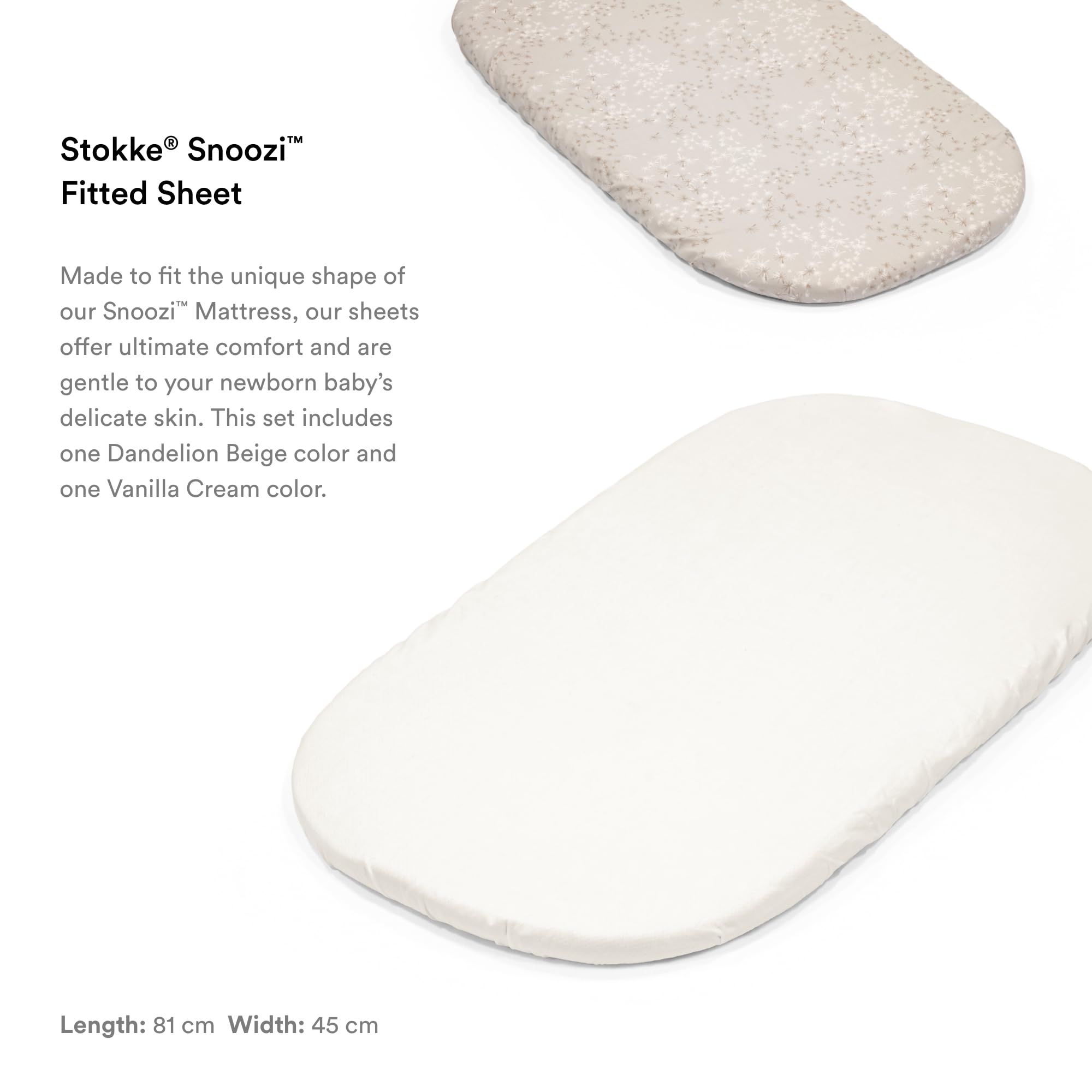 Stokke Snoozi Fitted Sheets, Includes 1 Dandelion Beige & 1 Vanilla Cream, Made to Fit The Oval Snoozi Mattress, Soft - Image 3