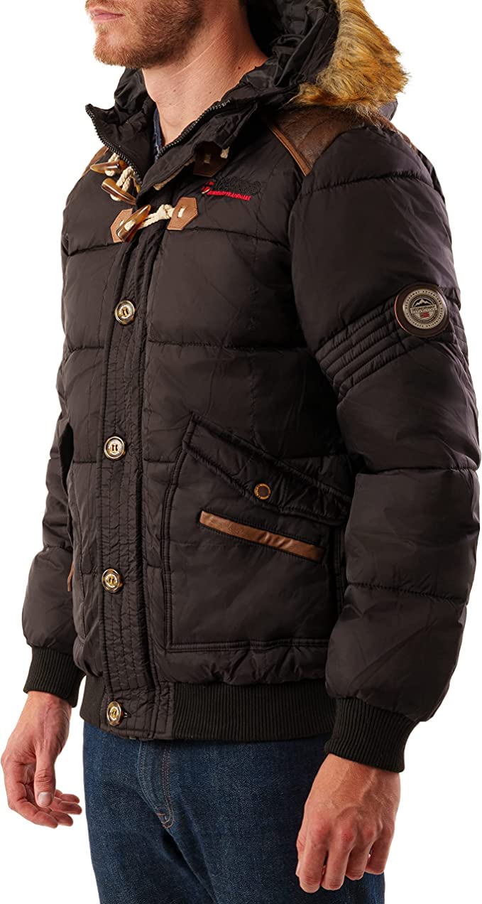 Geographical Norway BELPHEGOR BELL Men - Giacca invernale da uomo in pile trapuntato con cappuccio da uomo – Cappotto in pelliccia impermeabile nero/giacca antivento