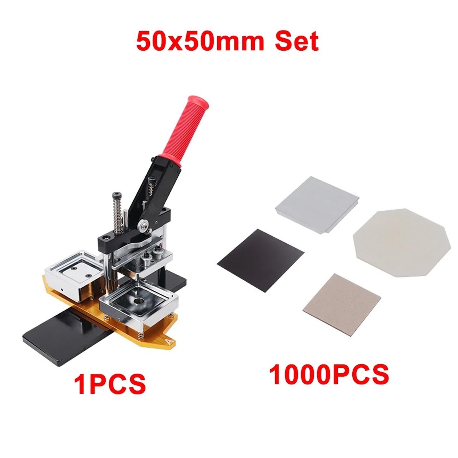 Button Maker Máquina prensado insignias para refrigerador cuadrado, 50x5 0mm/63,5x63,5mm Para imanes 1000 Uds. Maquina Hacer Chapas(50x50mm Set)