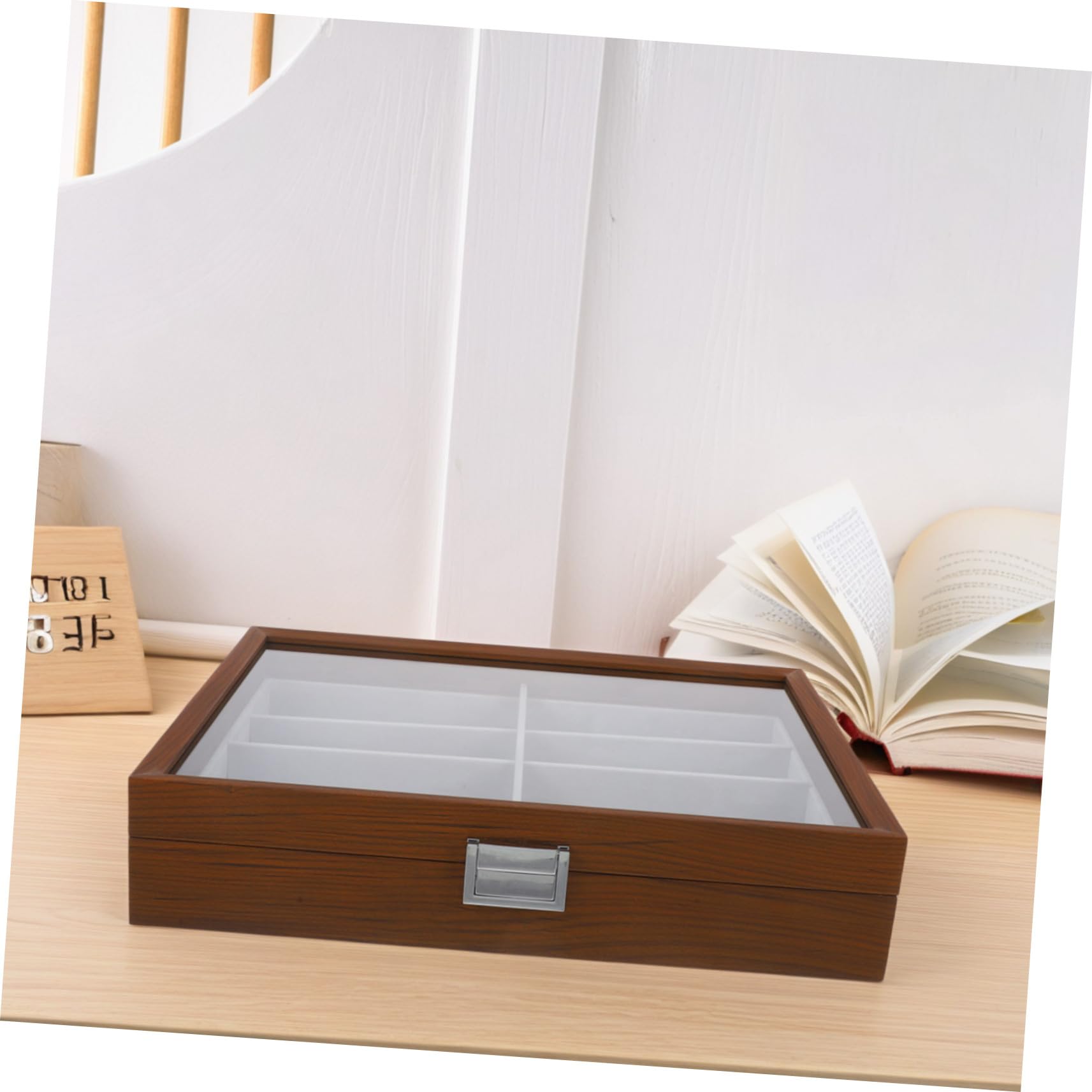 VALICLUD Boîte à Lunettes Bois Compartiments avec Couvercle Transparent Organisateur Élégant et Protecteur pour Lunettes de Intérieur Doux Rayures Portable pour Femme et Homme