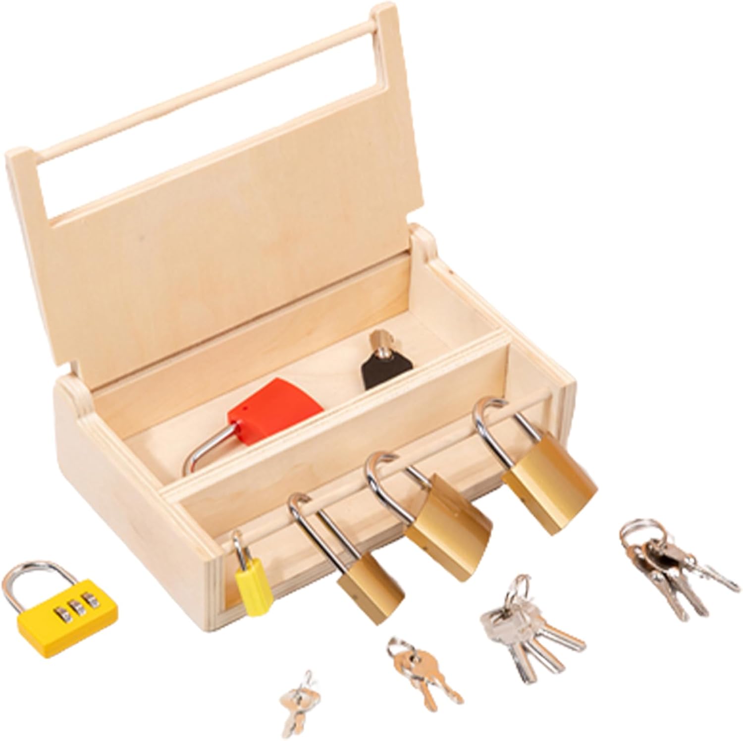 Eyccier Lock and Key Toys for Toddlers Wooden Lock Set with Metal Keys