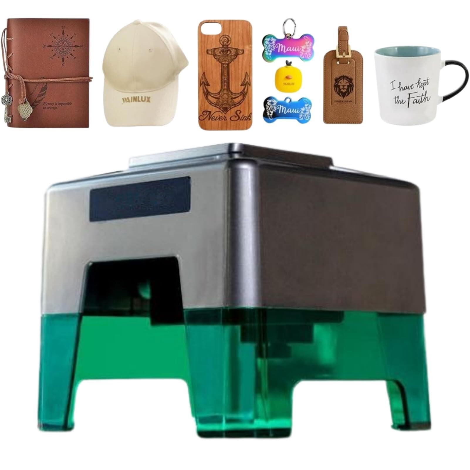 Graveur Laser Portable 3W，Mini Machine Gravure Bureau，Contrôle Windows & APP，Installation Facile，Idéal Débutants，Bois Plastique Céramique Verre Nourriture DIY