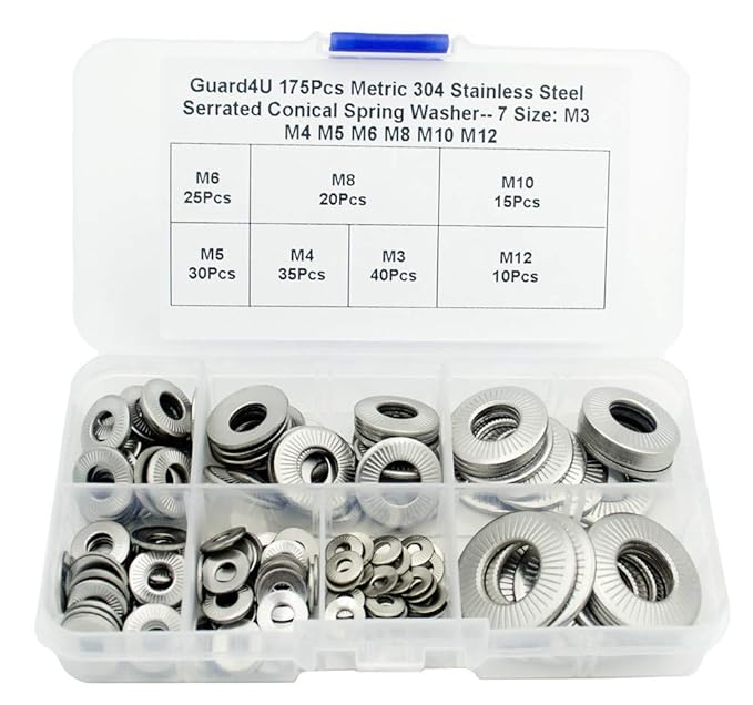 Guard4U 175Pcs Metric 304 Stainless Steel Serrated Conical Spring