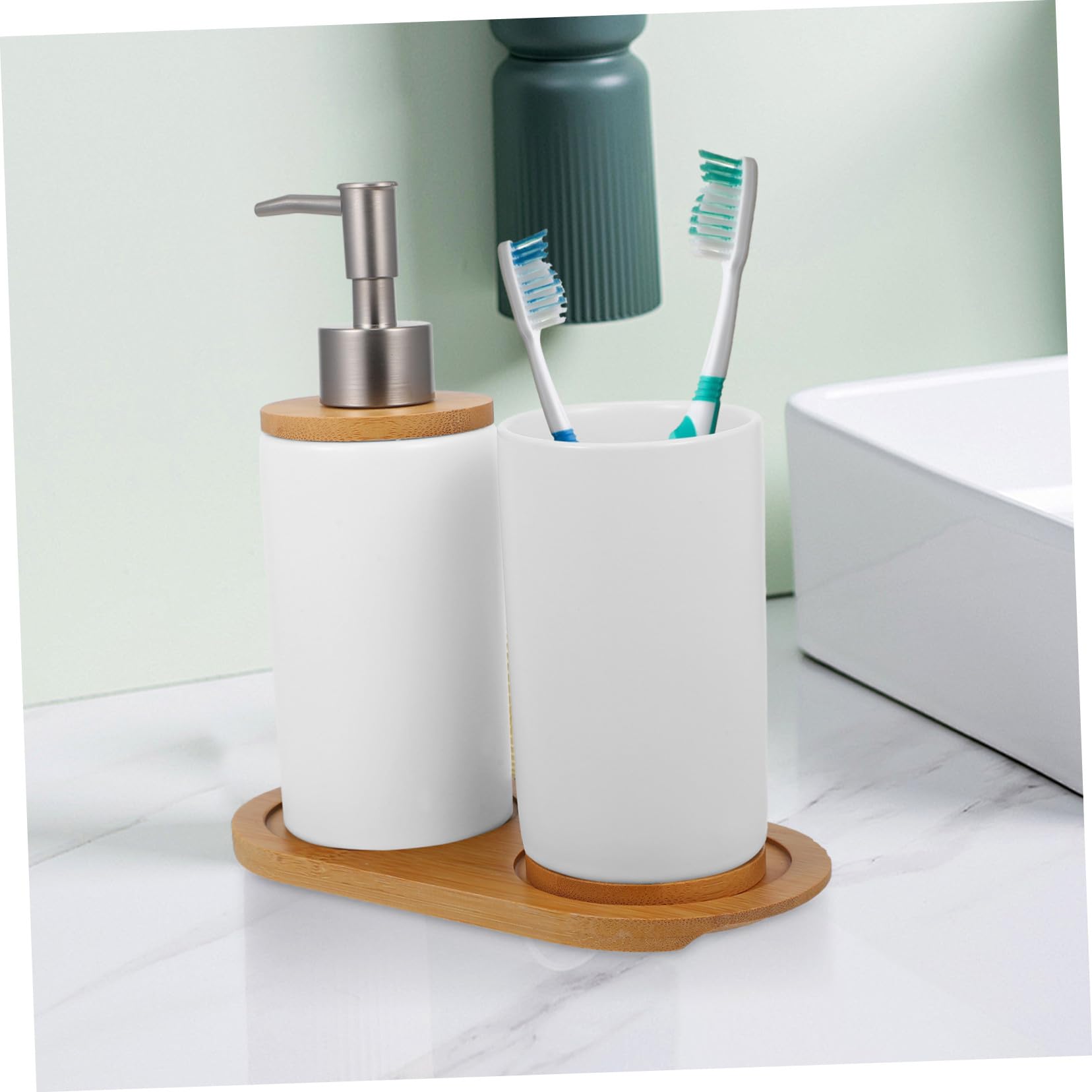 Hemobllo Accesorios De Baño Vaso De Cerámica para Cepillo De Dientes Dispensador De Jabón De Manos para Baño Set De Organizador De para