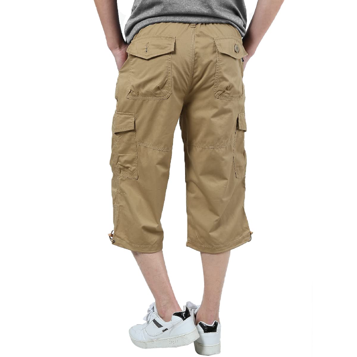 Aotoyou Shorts et Bermudas Cargo Homme 100% Coton Pantacourt Été Short Long Homme Taille Elastique avec Poches