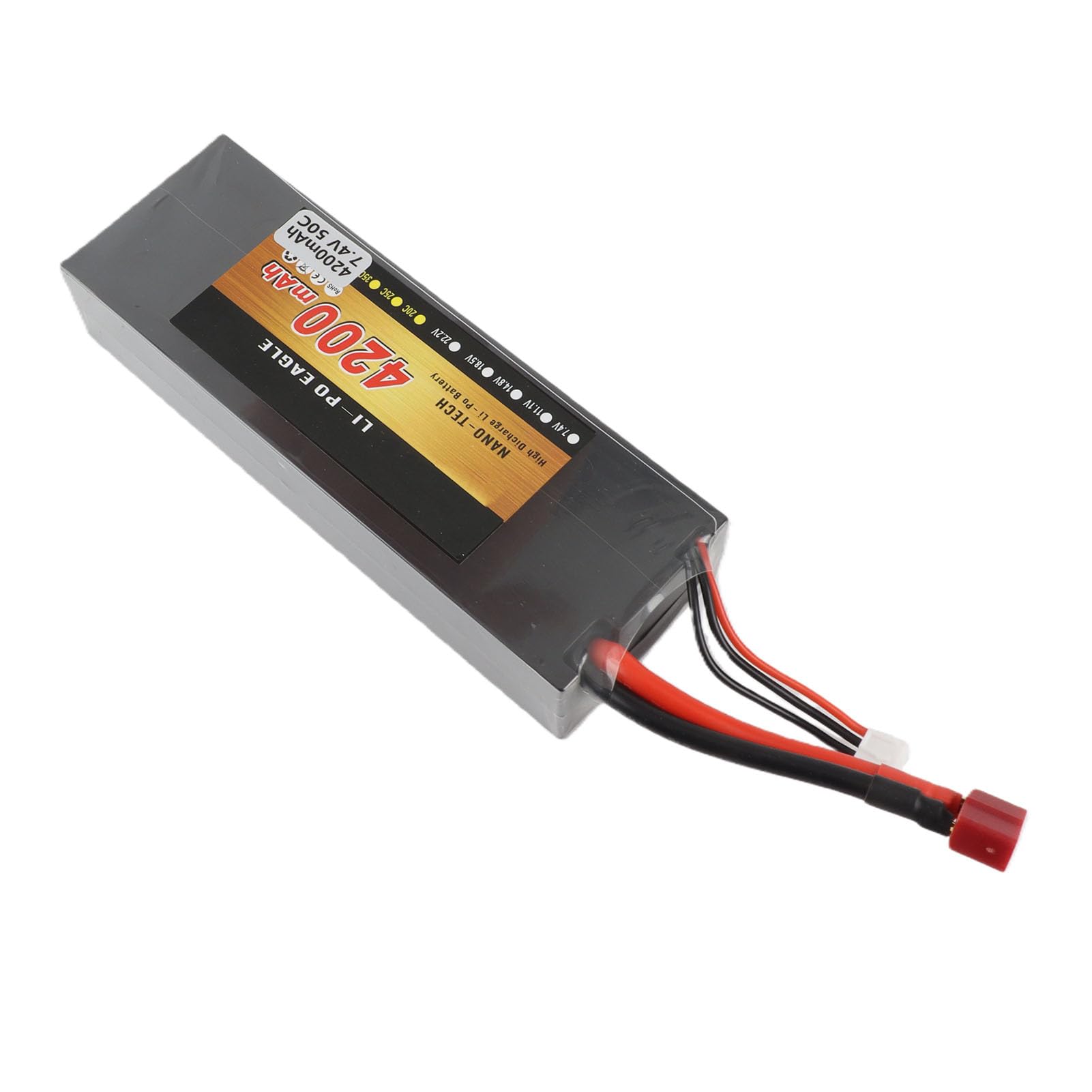 Batería de litio de 7,4 V, 4200 mAh, batería de coche RC con funda rígida ligera con protección contra sobrecarga, para coches y camiones RC 1/8 y 1/10