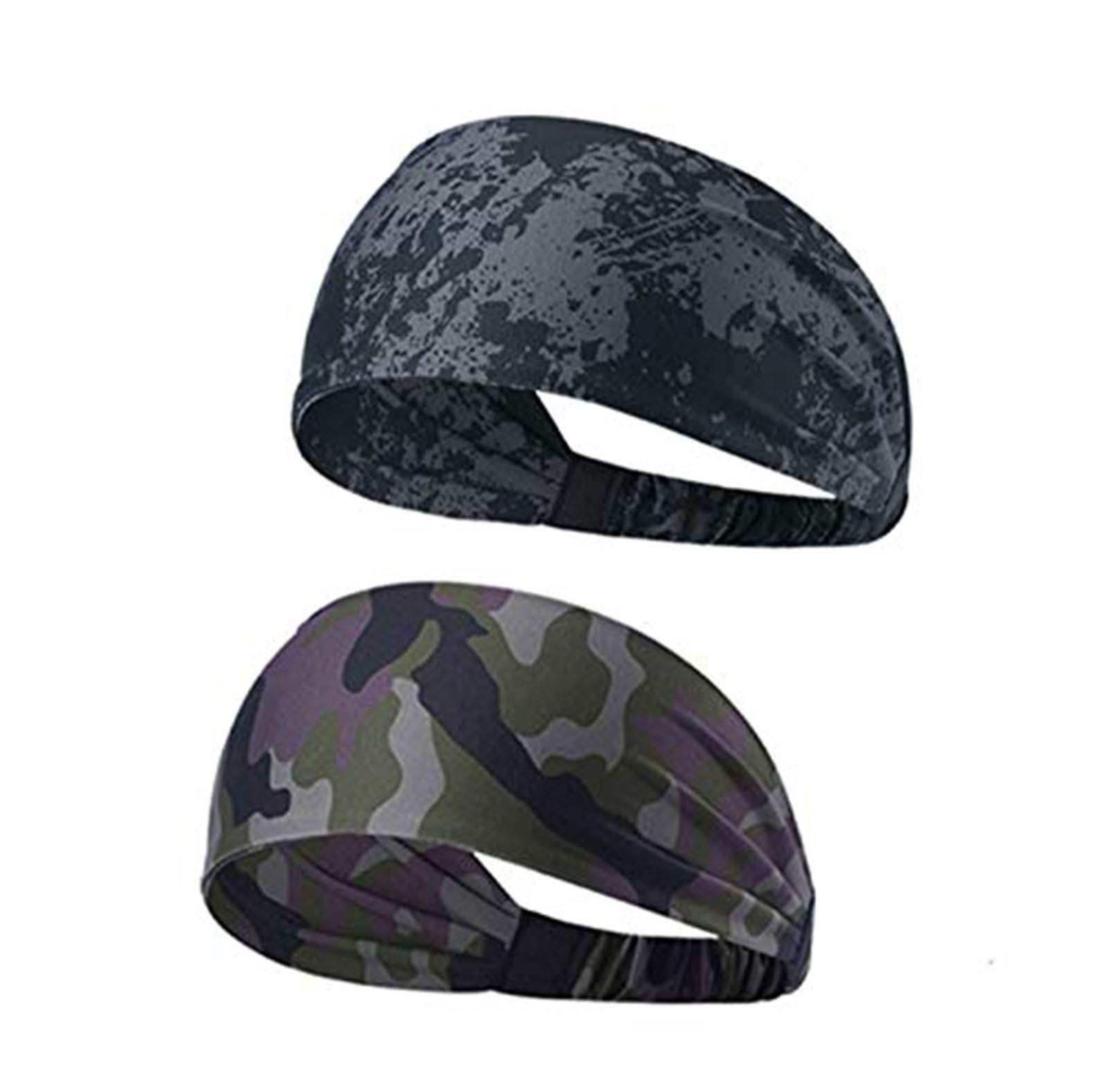 YOUBAMI Elastic Sport Athletic Headband (Pack of 2), Camouflage & Gray