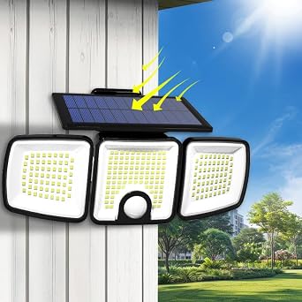 Solar Lights Outdoor with Motion Sensor, 223 LED Security Light, IP65 Waterproof LED Floodlight, 3 Adjustable Heads 360Wide Angle Wall Light for Yard Garage Porch Garden