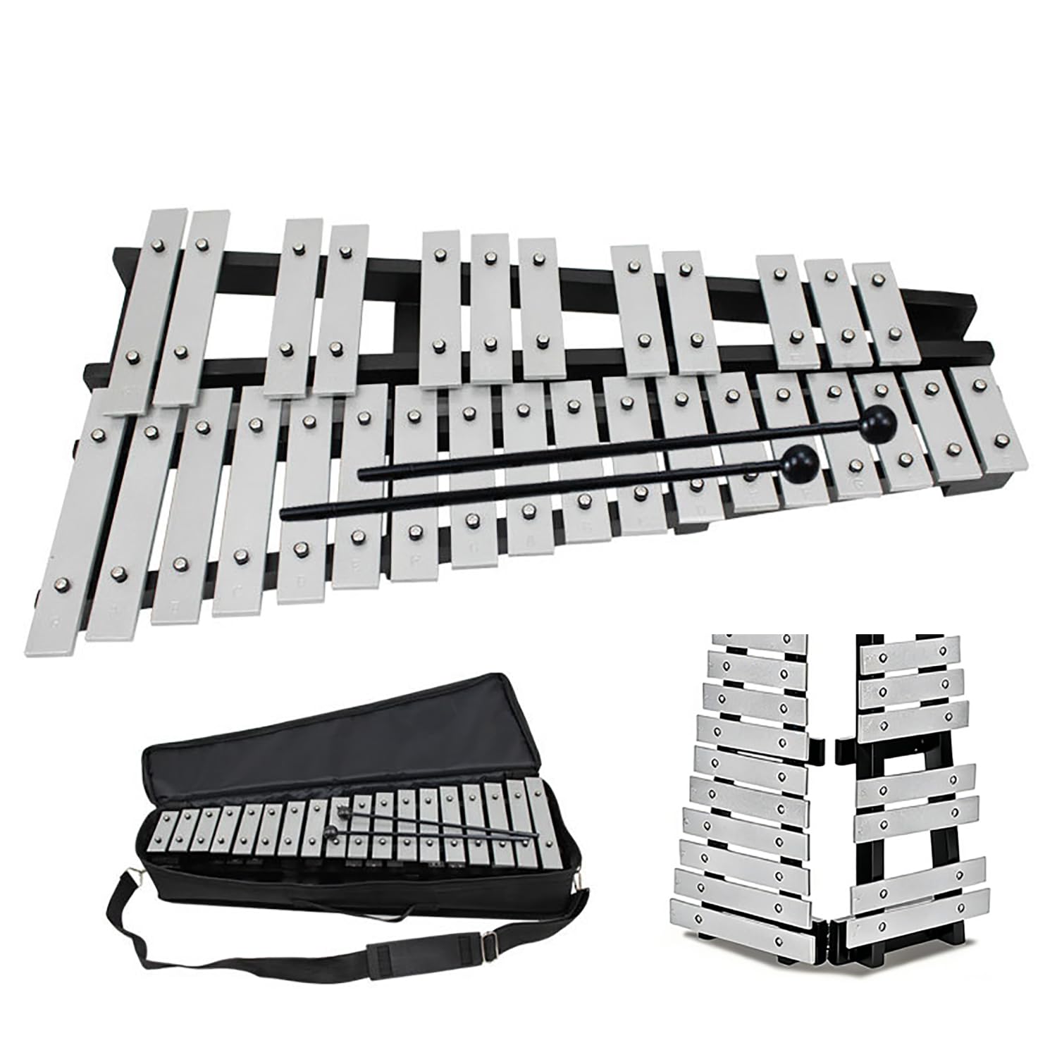 Kit Campana Xilofono Glockenspiel a 30 Note,Glockenspiel Pieghevole con 2 Bacchete e Borsa, Strumenti a Percussione Xilofono Glockenspiel Professionale per Adulti e Studenti