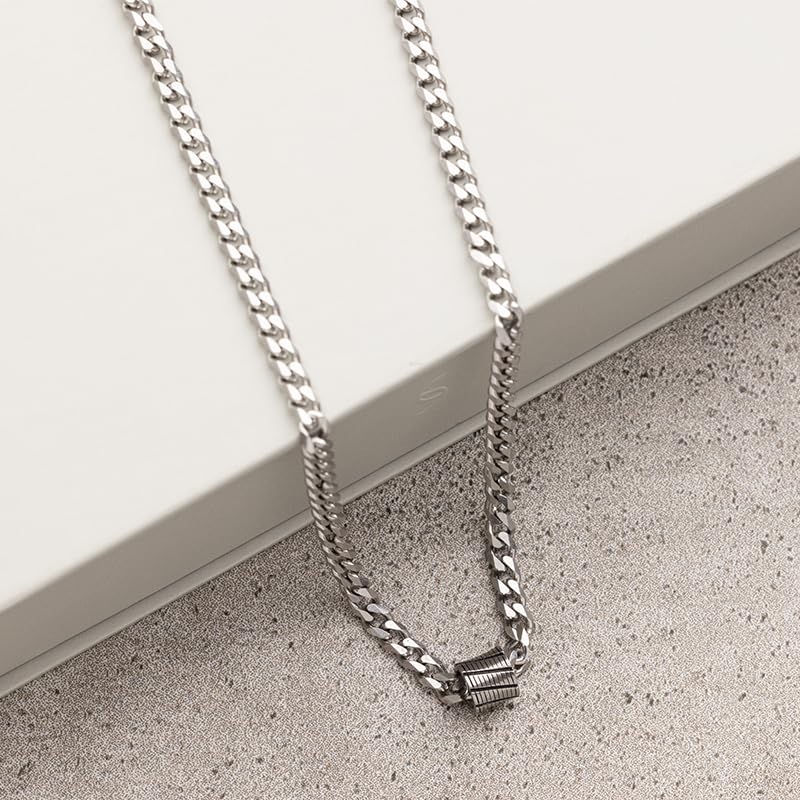 Miniatura 7 de Galis Classic Chains For Men - Cuban Link Chain for Men with Small Bead Pendant, Diamond-Cut Stainless Steel and Waterproof Silver Plated Men's