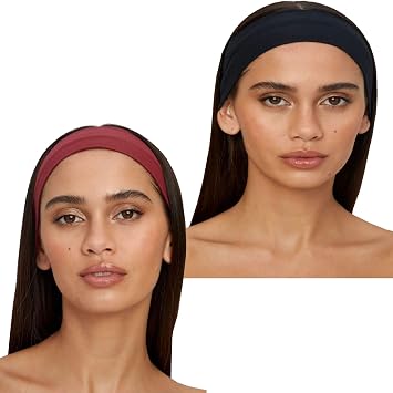 2-Piece Combination Headband Set - Elastic Anti-Slip Slim Flexible Cotton Absorbent Womens Headband Bandana, Unisex Spa Running Yoga Pilates Bicycle Fitness 2-Piece Headband Set
