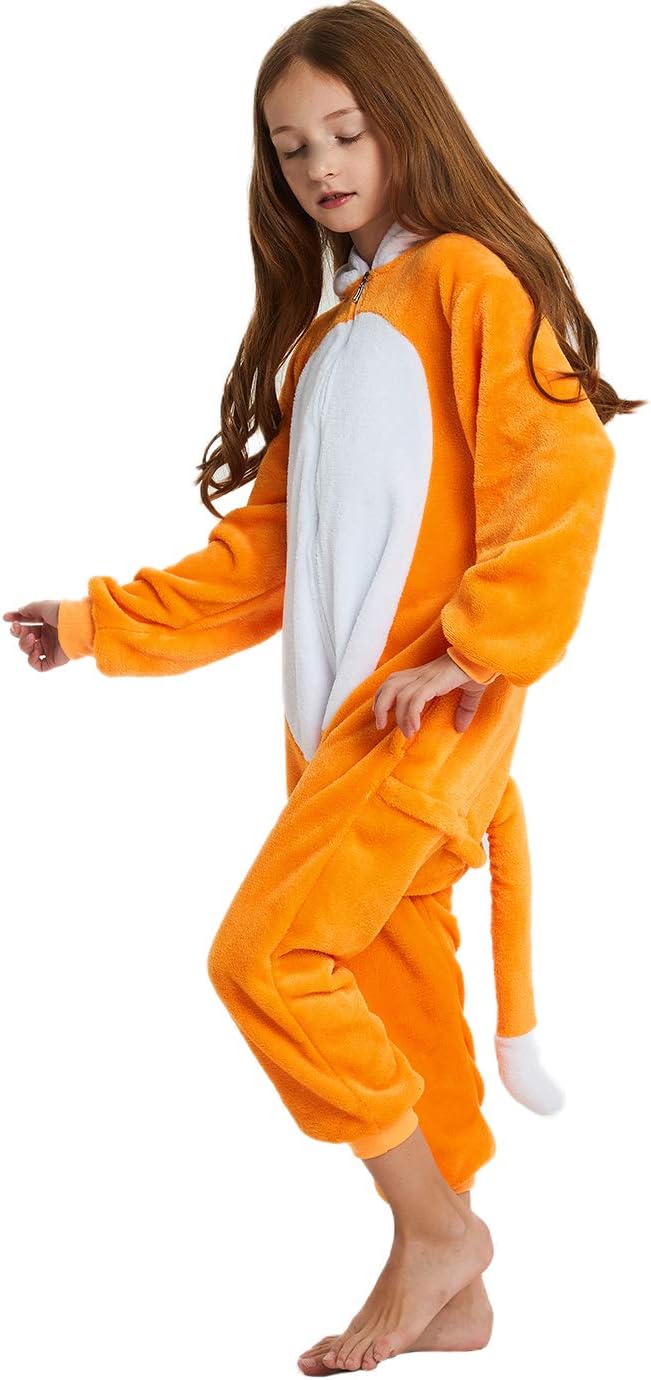 ABENCA Kids Fox Onesie Fleece Pajamas Christmas Halloween Animal Cosplay Sleepwear Costume