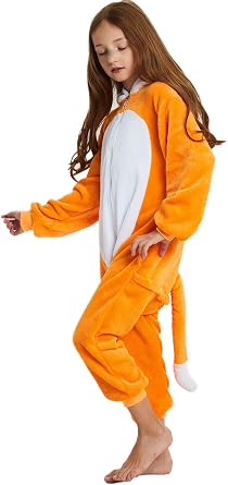 ABENCA Kids Fox Onesie Fleece Pajamas Christmas Halloween Animal Cosplay Sleepwear Costume