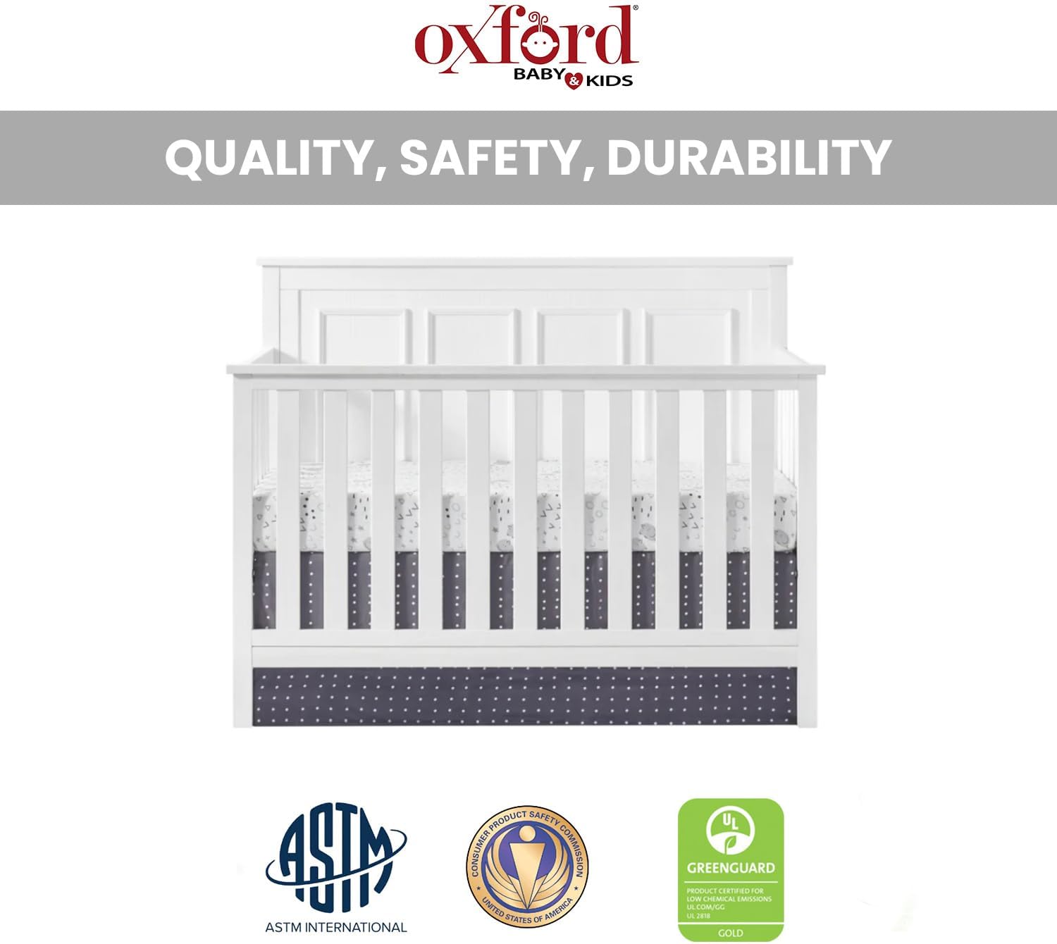 Oxford Baby Bennett 4-in-1 Convertible Baby Crib, Rustic White, GreenGuard Gold Certified