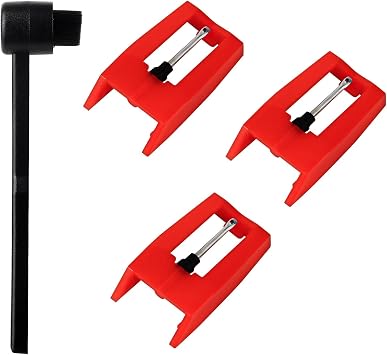 3 Pack Ruby Record Player Needles, Replacement for Crosley Victrola ION Jenson Boytone Turntables, with Stylus Cleaner Brush Red