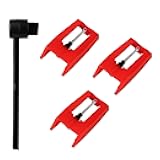 3 Pack Ruby Record Player Needles, Replacement for Crosley Victrola ION Jenson Boytone Turntables, with Stylus Cleaner Brush (Red)