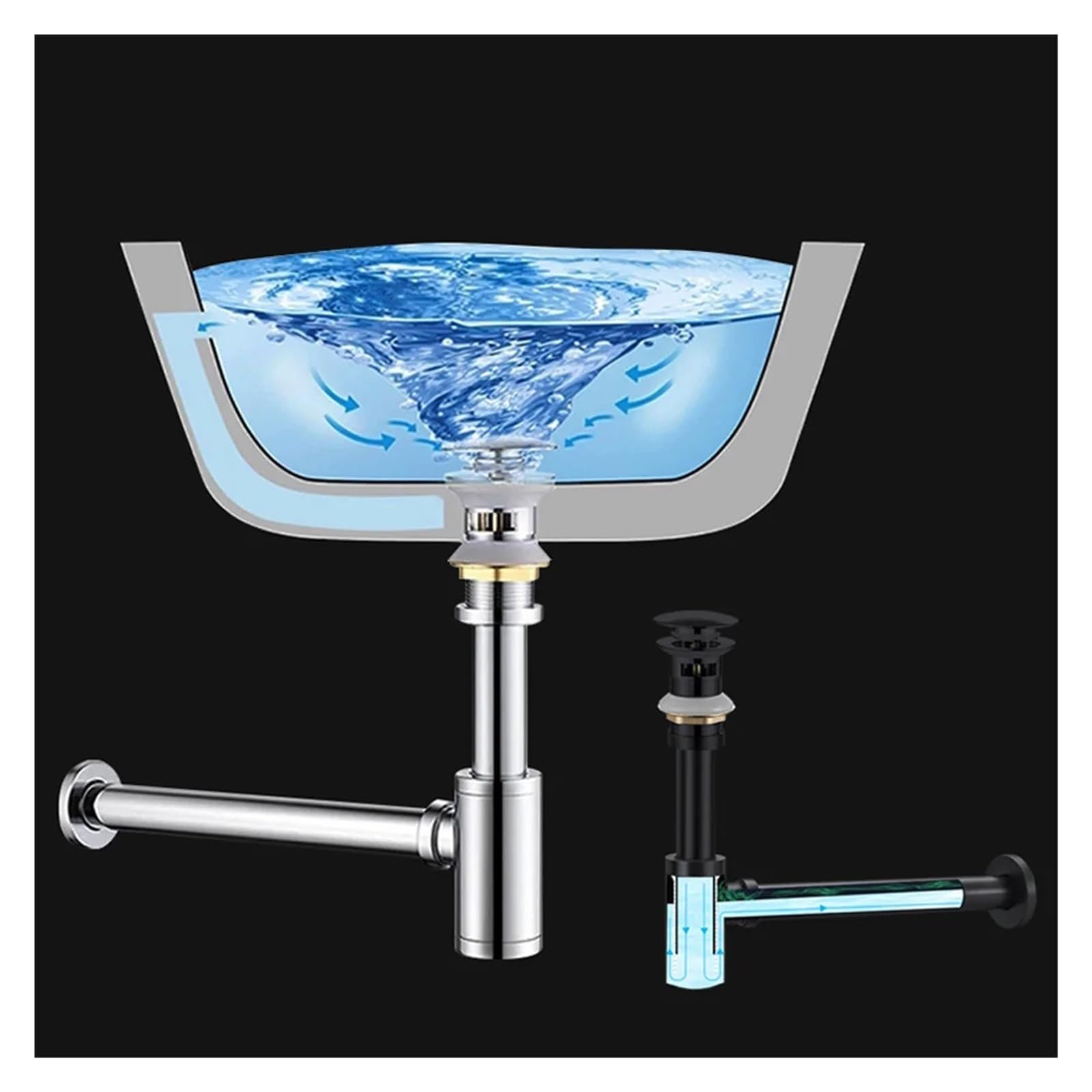 1 pièces bassin vidange des déchets plomberie p-piège salle de bains évier Siphon Drain égout tuyau Kit laiton corps mur Pour Bain(MATTE BLACK)