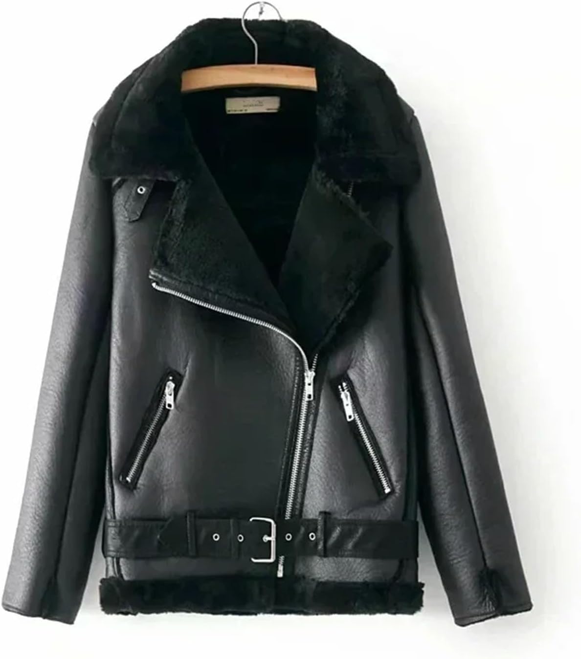 Women Biker Motorcycle Jacket Girls Thick Warm Faux Fur Coat Faux Leather Jackets Brown Bomber Jacket Retro