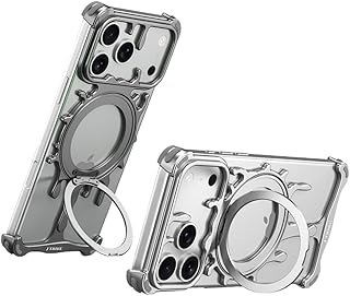 かっこいい iPhone16ProMax 用 ケース MagSafe対応 アルミ合金 フレームなし 360°回転 リング付き アイフォン16promax 対応 カバー スタンド 個性 耐衝撃 氷河模様,グレー