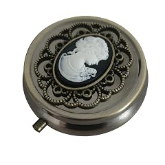 Bronze Pill Organizer Portable Medicine Box for Pocket or Purse Decorative Metal Vitamin Holder Classical Small Pill Container