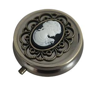 Bronze Pill Organizer Portable Medicine Box for Pocket or Purse Decorative Metal Vitamin Holder Classical Small Pill Container