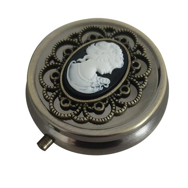 Bronze Pill Organizer Portable Medicine Box for Pocket or Purse Decorative Metal Vitamin Holder Classical Small Pill Container