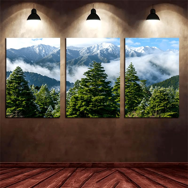 Impression nature arbres enneigés tableau triptyque moderne sans cadre 20x30