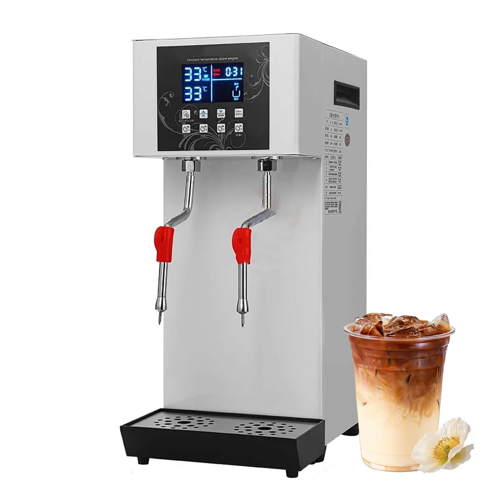 Montalatte commerciale e riscaldatore per bevande, macchina a vapore automatica da 2300 W con display a LED per bar, panetteria, tè e ristoranti, perfetto per schiumare latte e acqua bollente