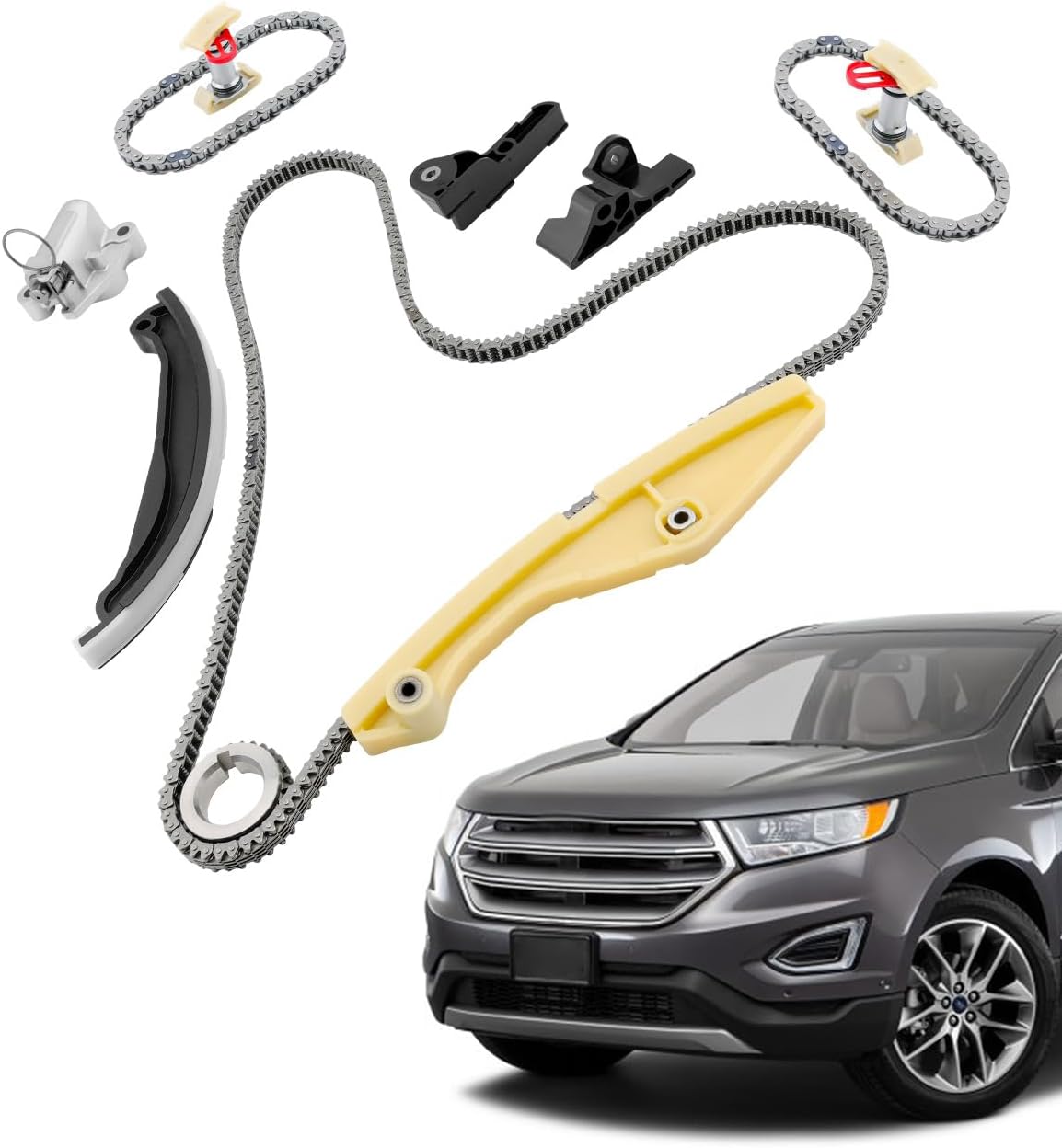 Engine Timing Chain Kit 3.5 3.7 L, Compatible with 2011-2019 Ford F-150 / Edge/Explorer/Taurus/Police/Flex/Mustang, Lincoln MKS/MKZ/MKX, V6 3496cc 3726cc, OE#90738S, AT4Z-6268-C, C738F