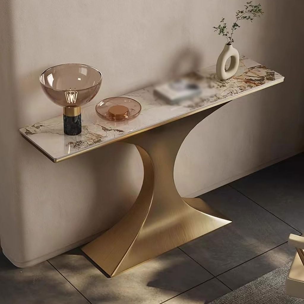 NEBE Mesa de Recibidor Puerta De Entrada Sencilla contra La Pared, Mesa Consola Acero Inoxidable, Sala Estar, Elegante Mueble Pizarra