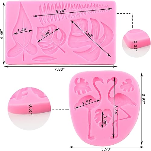 Miniatura 3 de ZiXiang Molde de silicona de hojas tropicales de flamenco, hojas de helecho, moldes para fondant para decoración de pasteles, decoración de