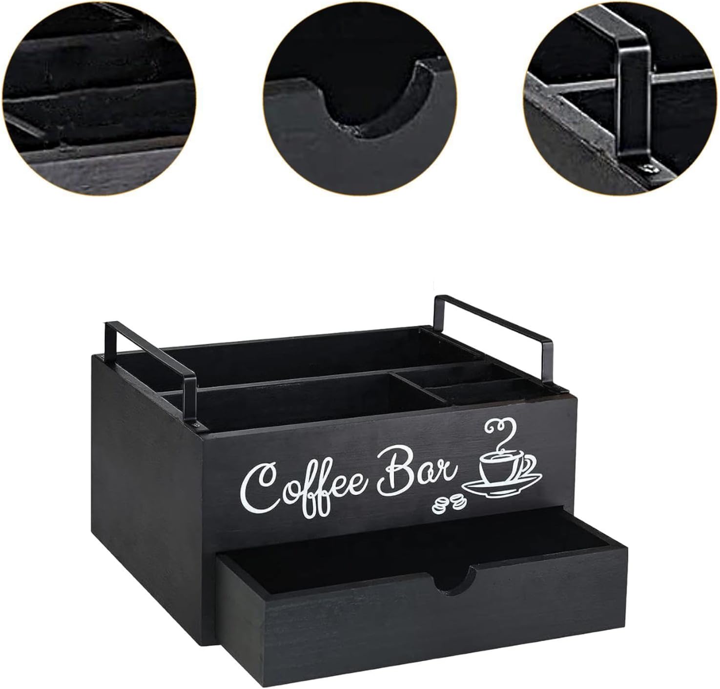 Coffee Station Organizer for Counter, Coffee Accessories Organizer, Coffee Bar Decor, Rustic Storage Basket for Cafe Office, Style A